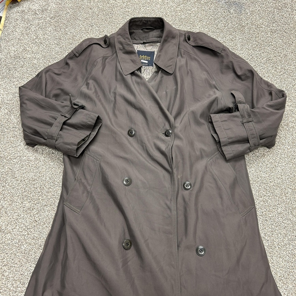 Vintage Newport Harbor Coat Mens Large Gray Wool Trench Long Quilted Lined USA